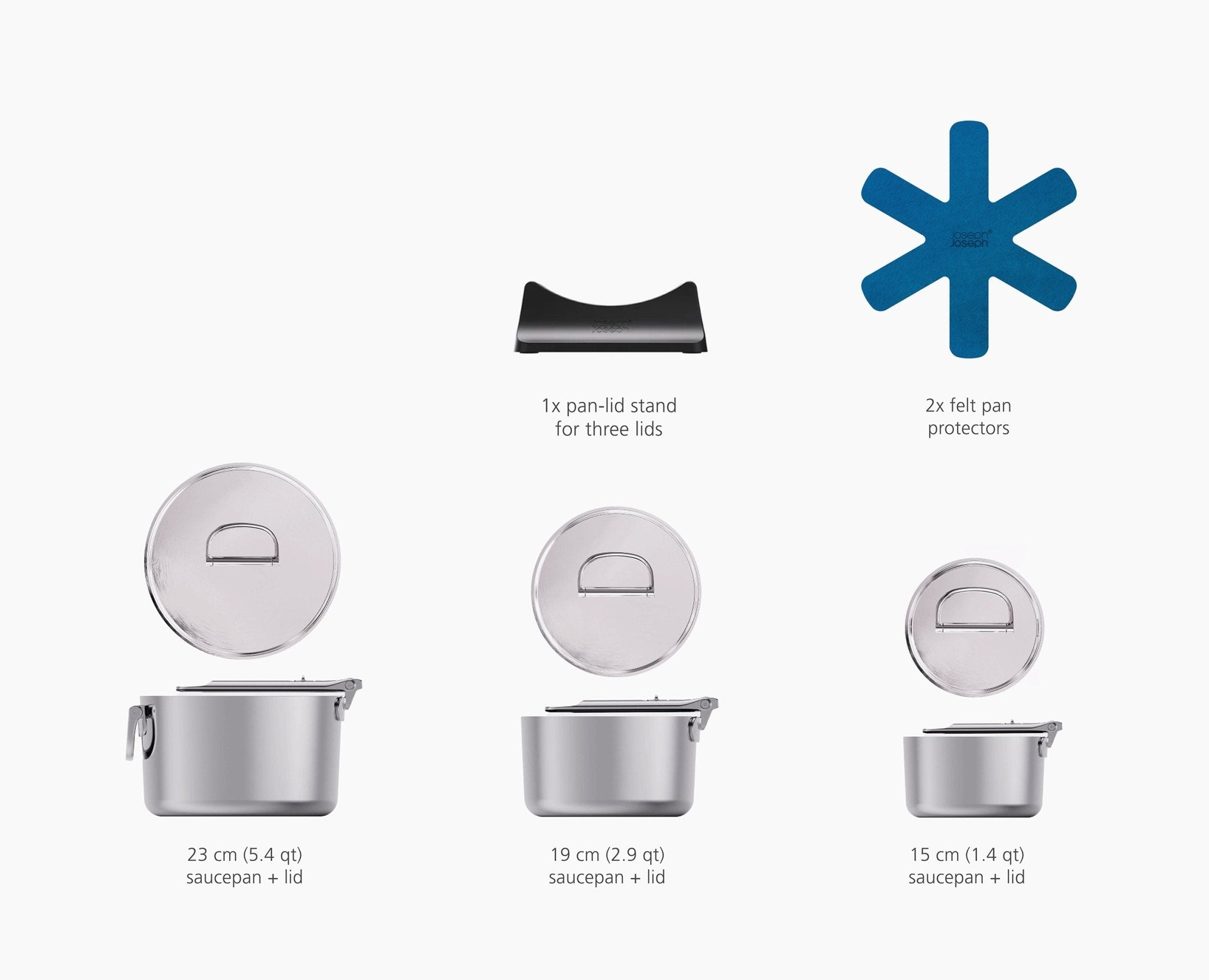 Space Steel Folding Handle 3-Piece Saucepan Set