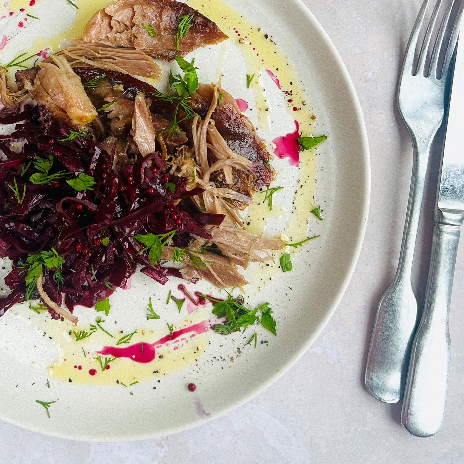 Confit Turkey Leg with Pickled Red Cabbage