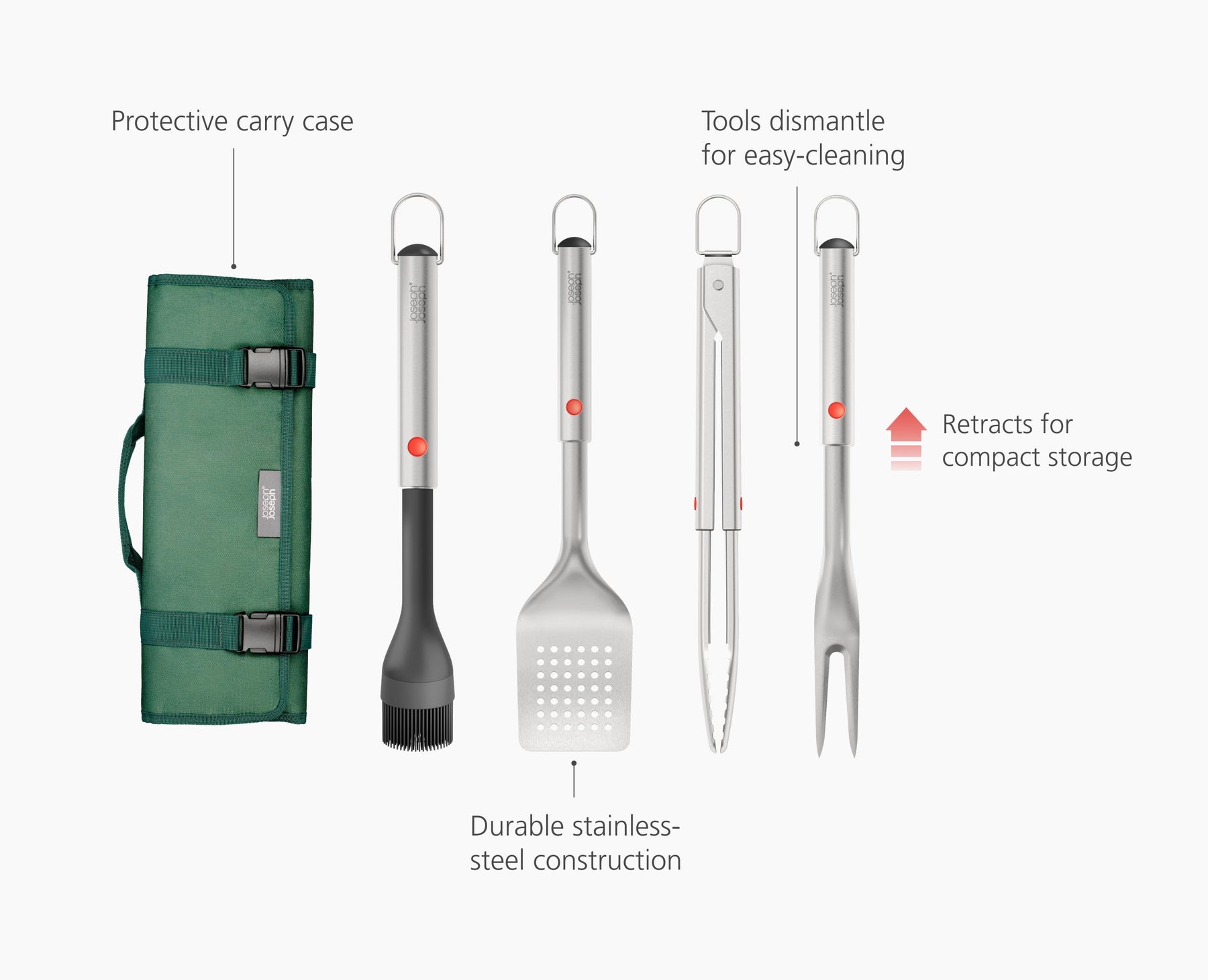 GrillOut 4-Piece Stainless-Steel BBQ Utensil Set with Storage Case