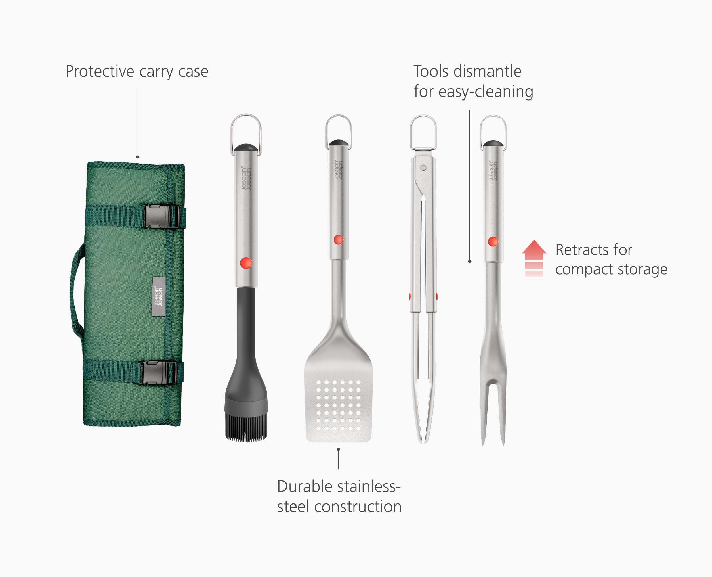 GrillOut 4-Piece Stainless-Steel BBQ Utensil Set with Storage Case