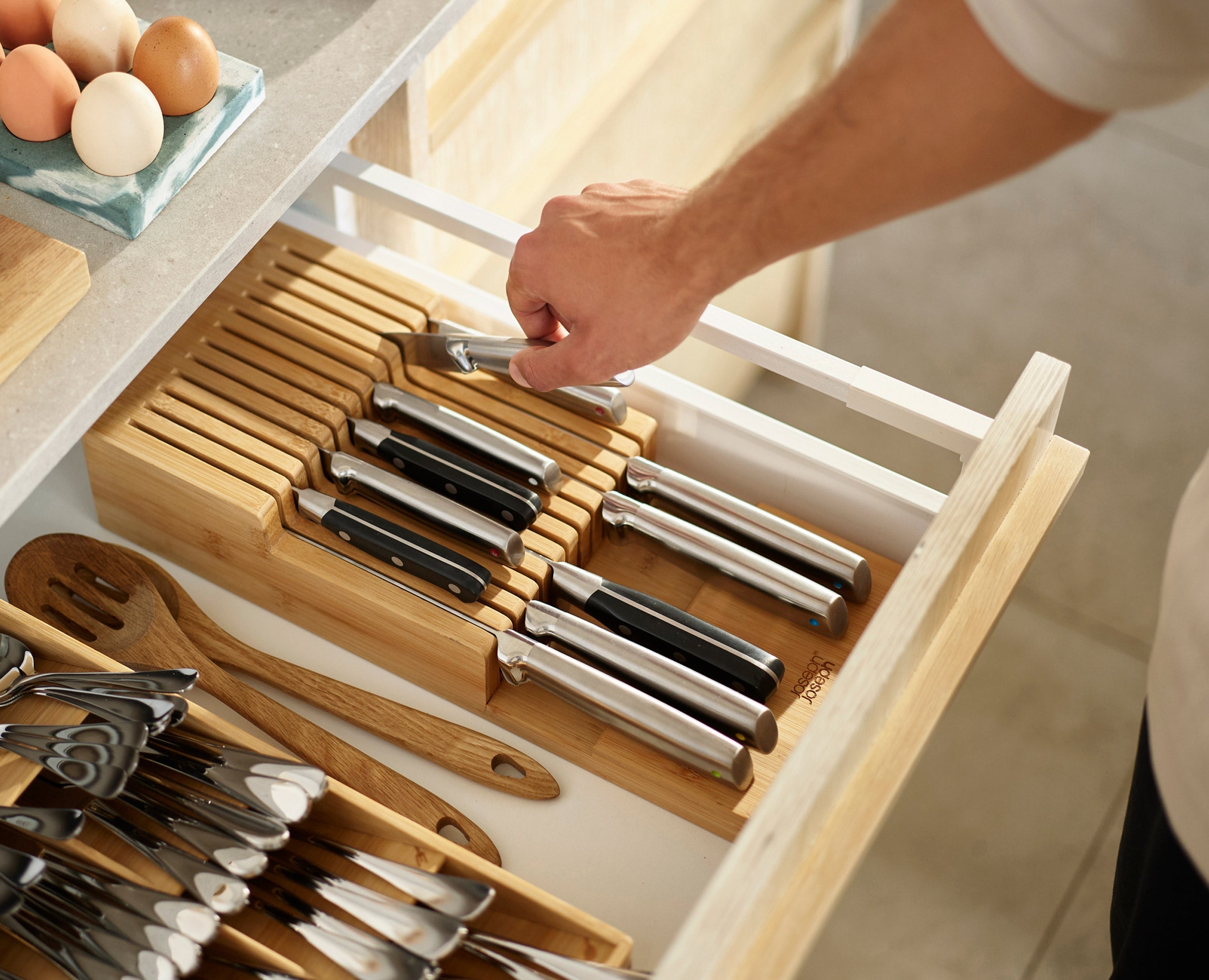 2-piece DrawerStore™ Bamboo Large Cutlery &amp; Knife Organiser Set