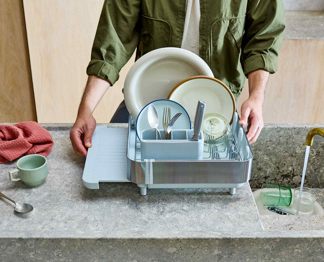 Extend™ Steel Plus Expandable Stone Dish Drainer with Wine Glass Rack