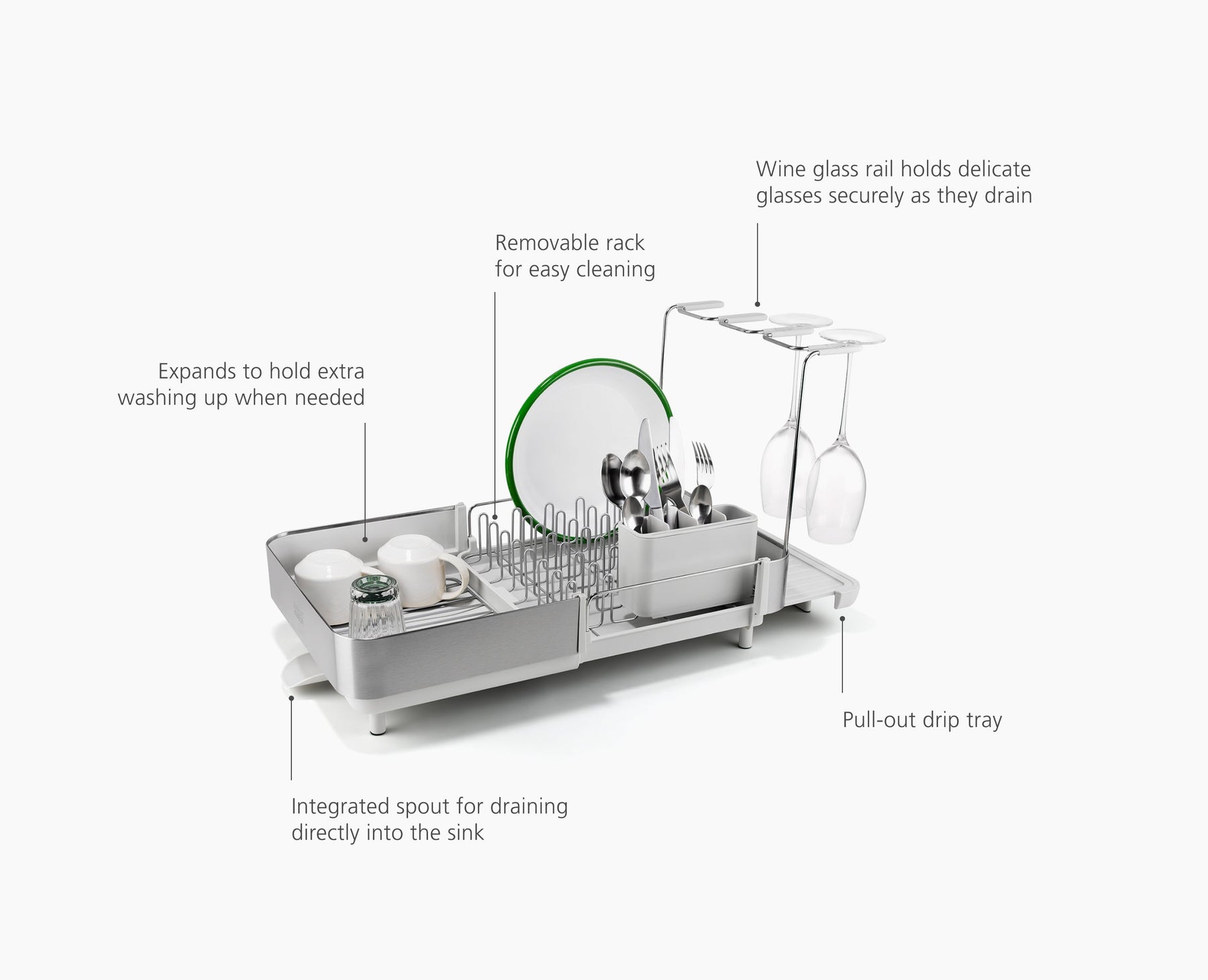 Extend™ Steel Plus Expandable Stone Dish Drainer with Wine Glass Rack